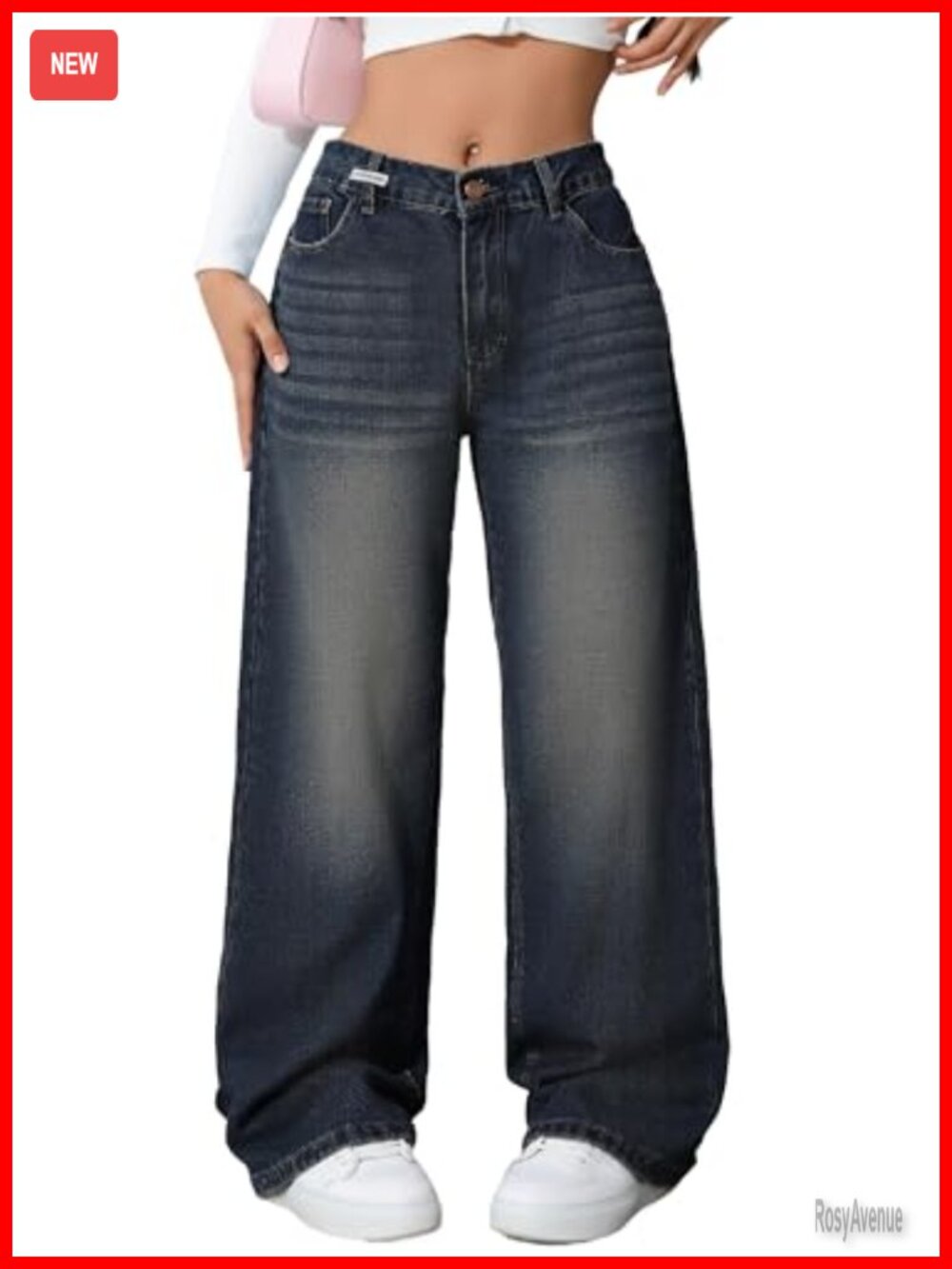 Wide Leg Baggy Boyfriend Jeans Elastic Waist Cotton Denim Pants